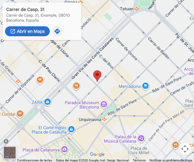 Map showing Hotel Vasanta at Casp, 31, Barcelona. Open in Google Maps.